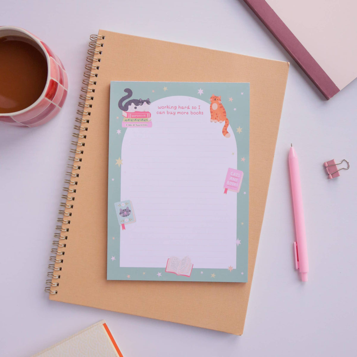 Cat Books Notepad – Literature Stationery Gifts