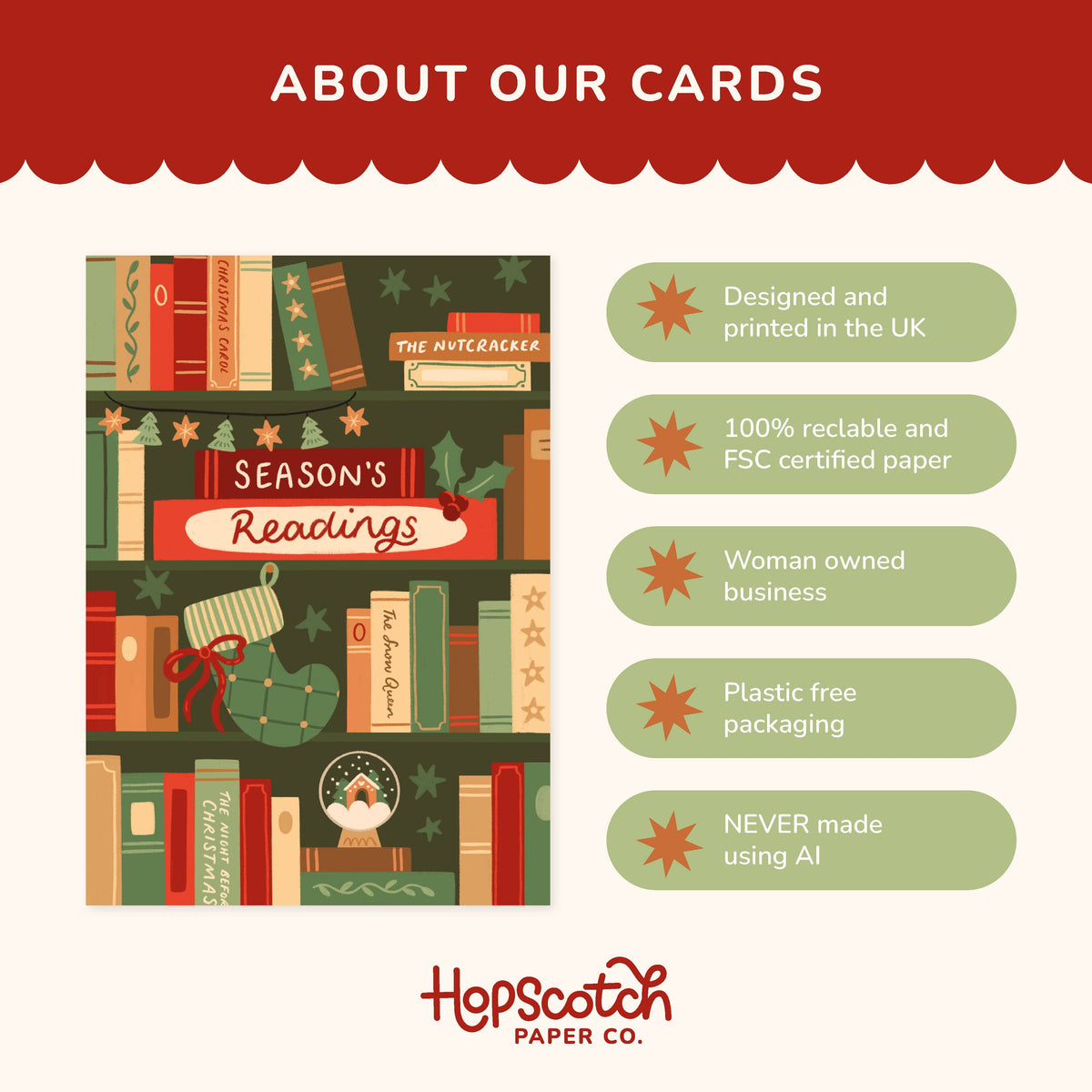 Season's Reading Book Christmas Card Pack - 6 Cards