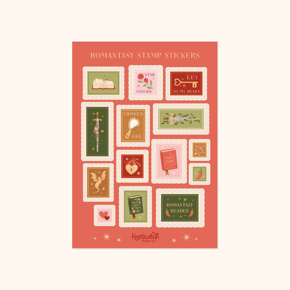 Romantasy Stamps Sticker Sheet - Fantasy Book Gifts