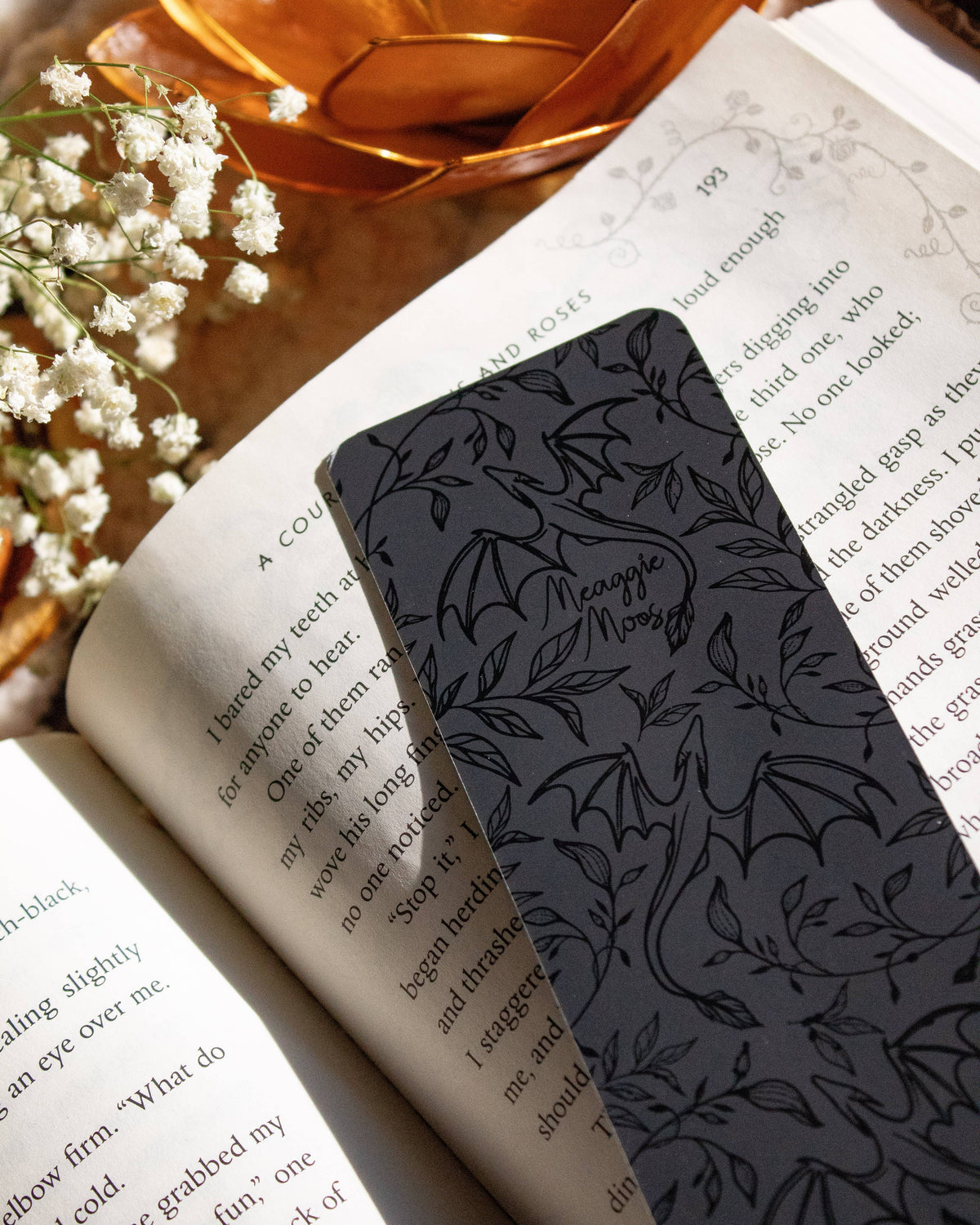 Black Floral Dragons Bookmark