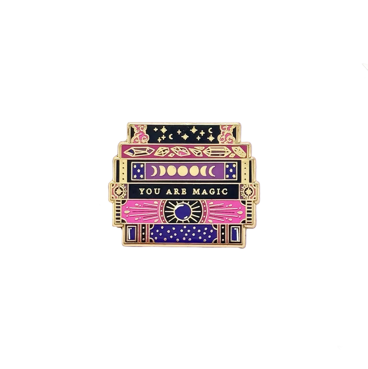 Purple magical book stack enamel pin