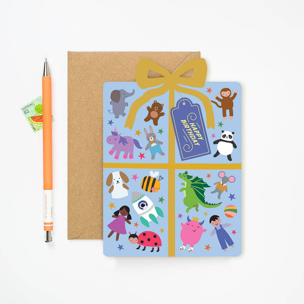 Wrapped in Wonder Toy Themed Kids Birthday Card with Foil