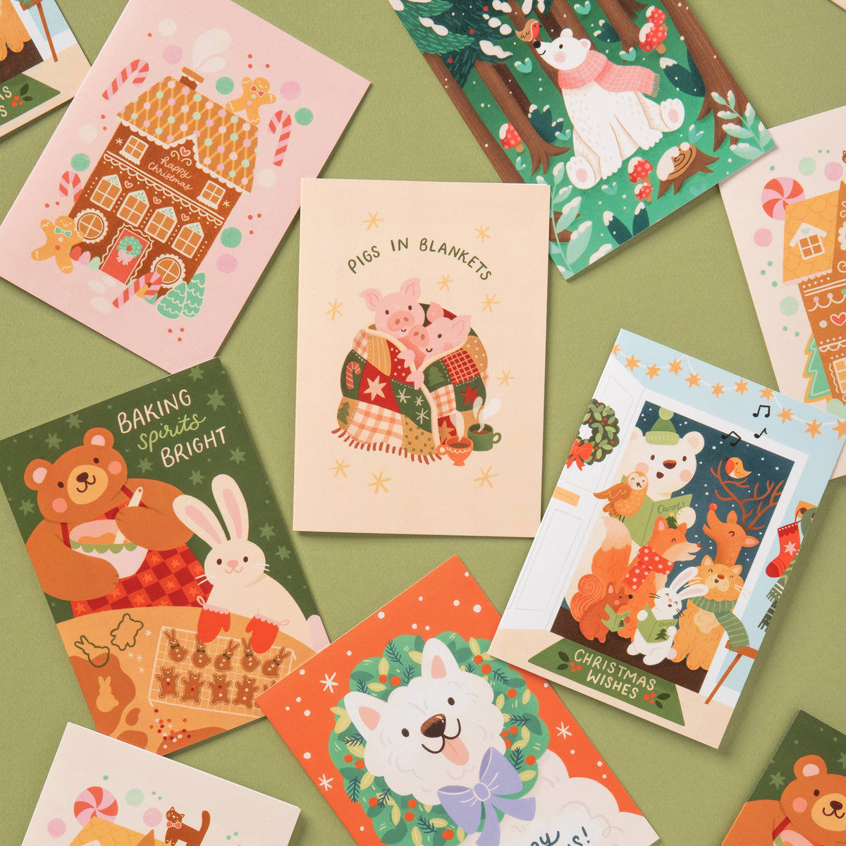 Christmas Card – Bear & Bunny Baking Gingerbread Design