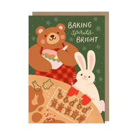Christmas Card – Bear & Bunny Baking Gingerbread Design