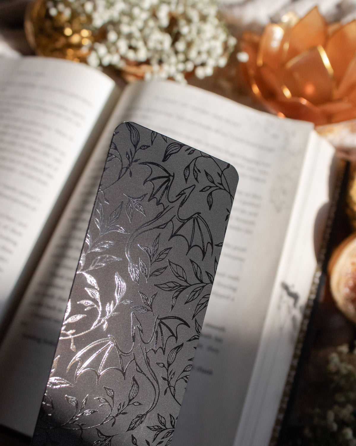 Black Floral Dragons Bookmark