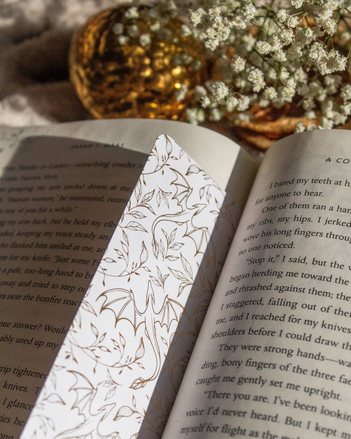 White and gold Floral Dragons Bookmark