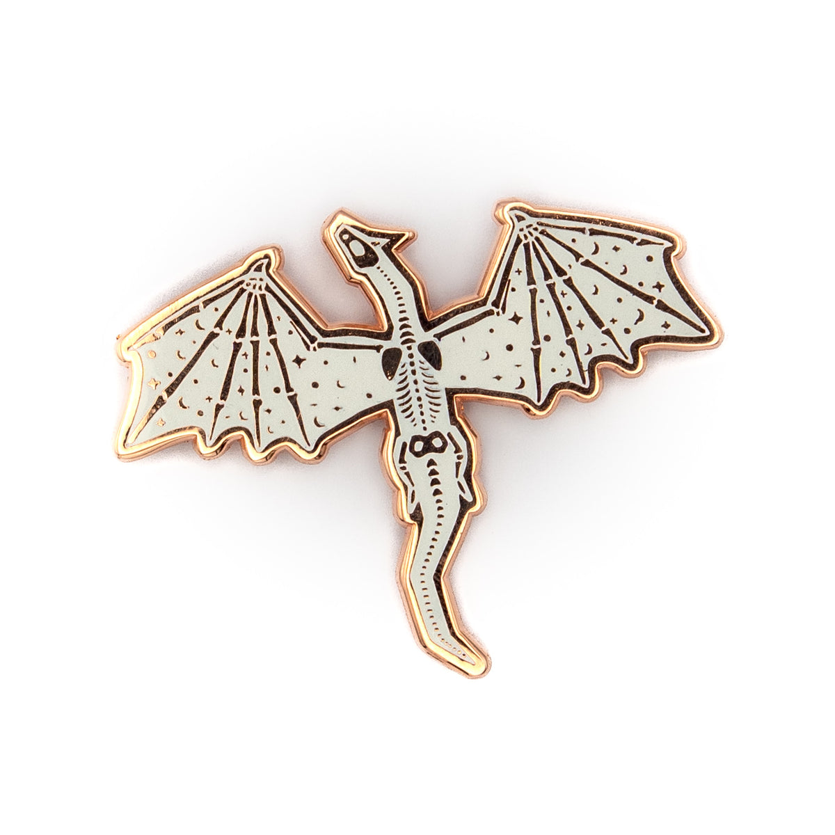 GLOW IN THE DARK White Skeleton Dragon Enamel Pin