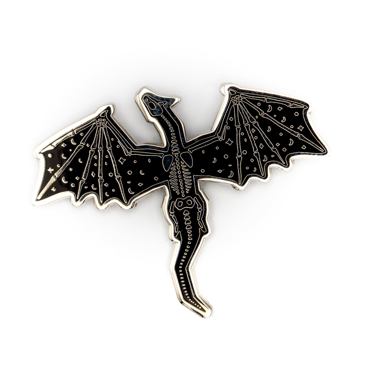 Black and Silver Plated Skeleton Dragon Enamel Pin